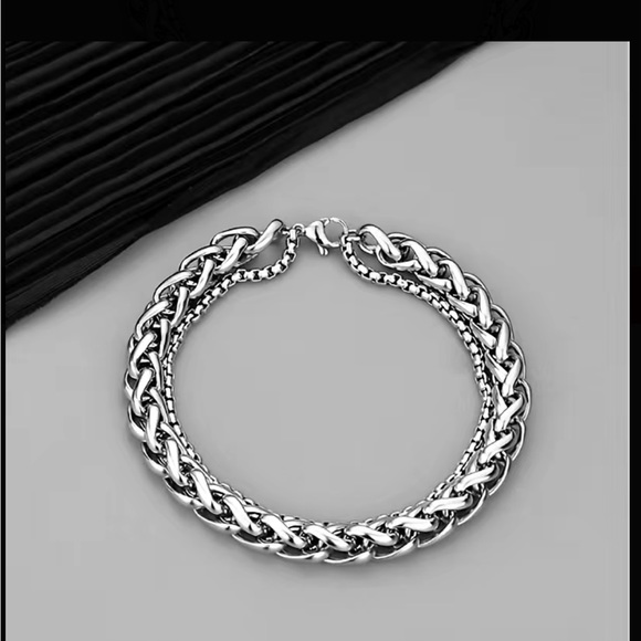 Titanium Steel Unisex Double Silver Bracelet - Picture 6 of 6